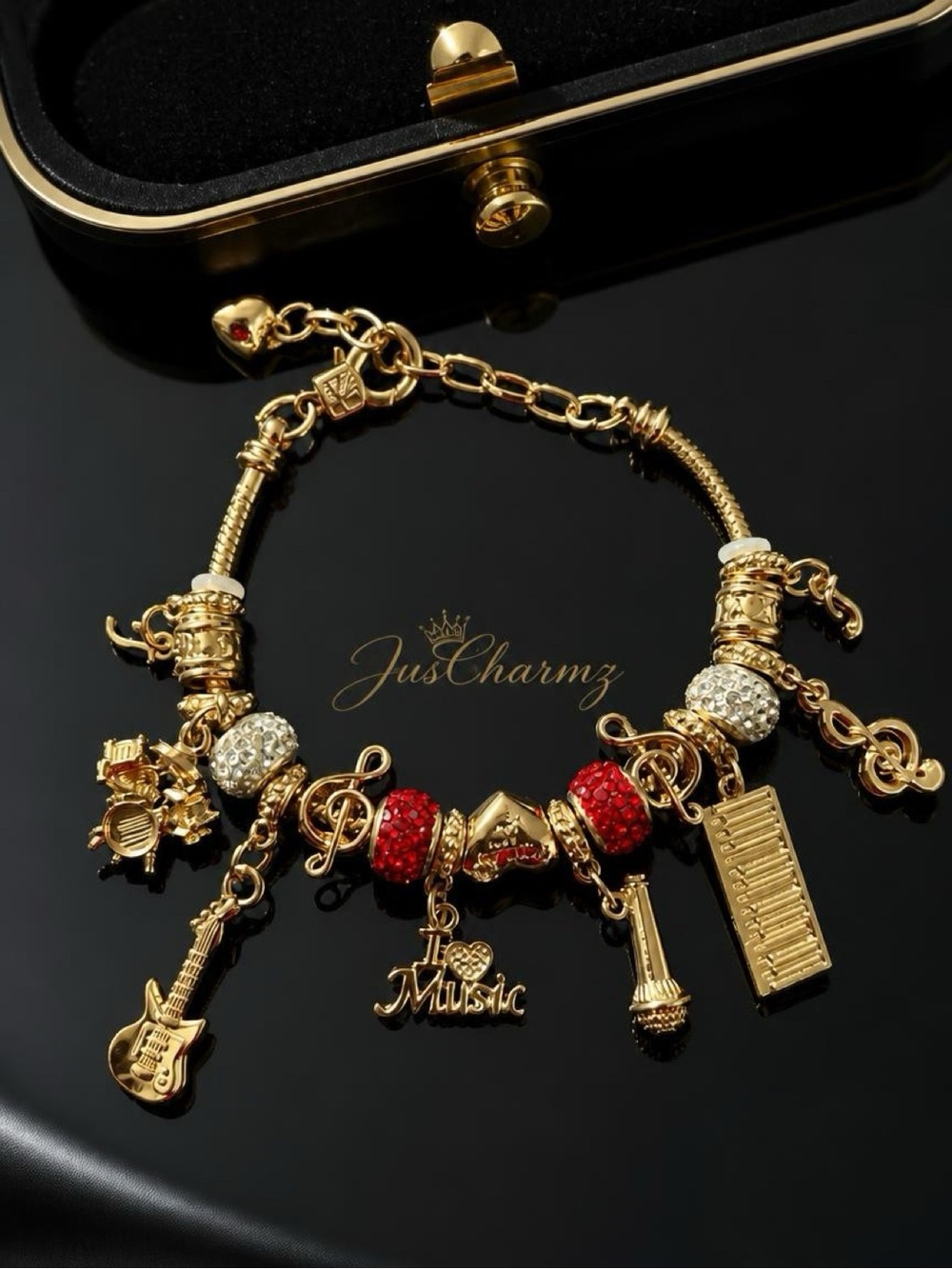Gold-tone Red & White Music Charm Bracelet